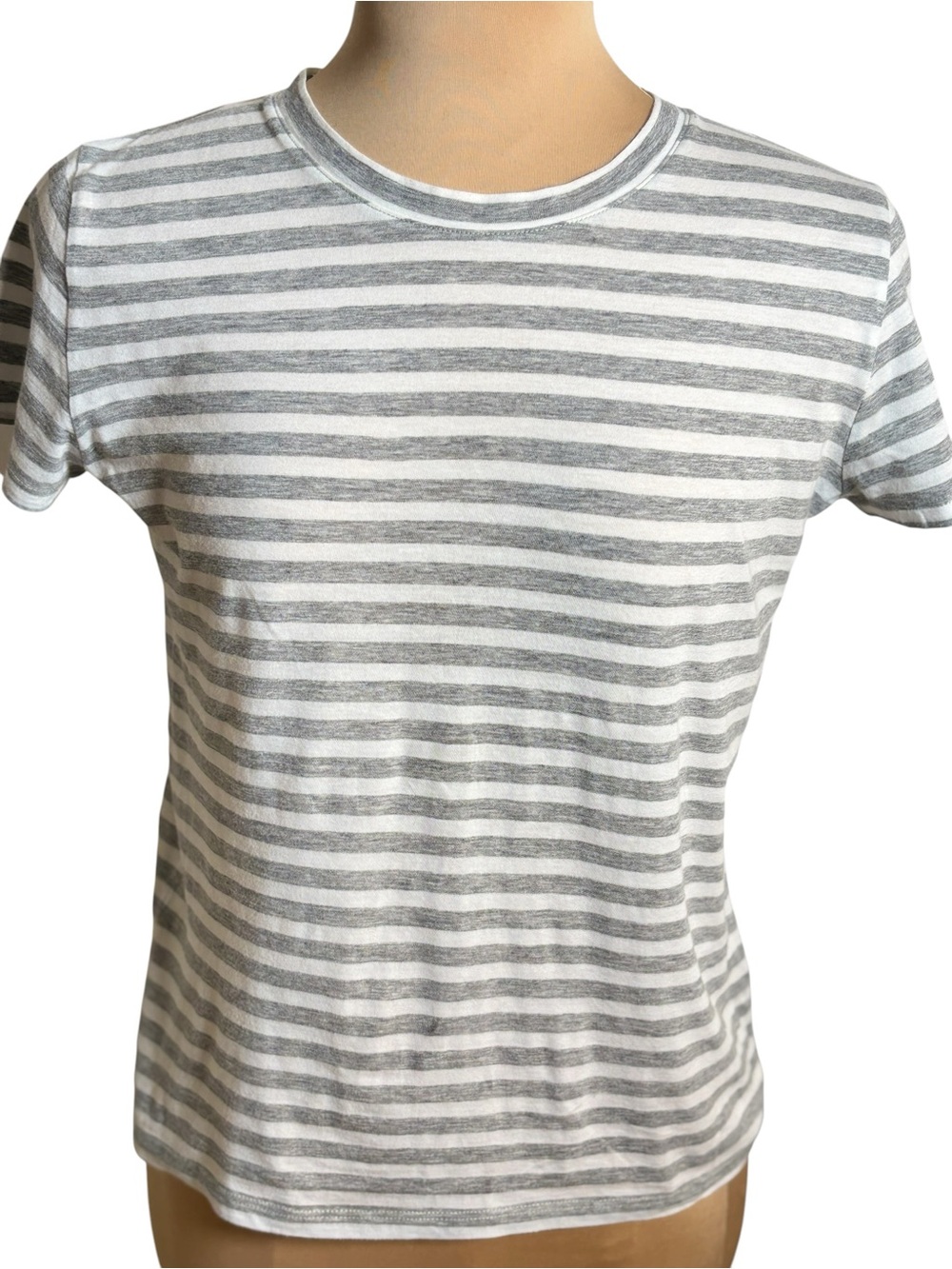 Vince Gray White Striped Pima Cotton Crew Neck Tee Shirt XS